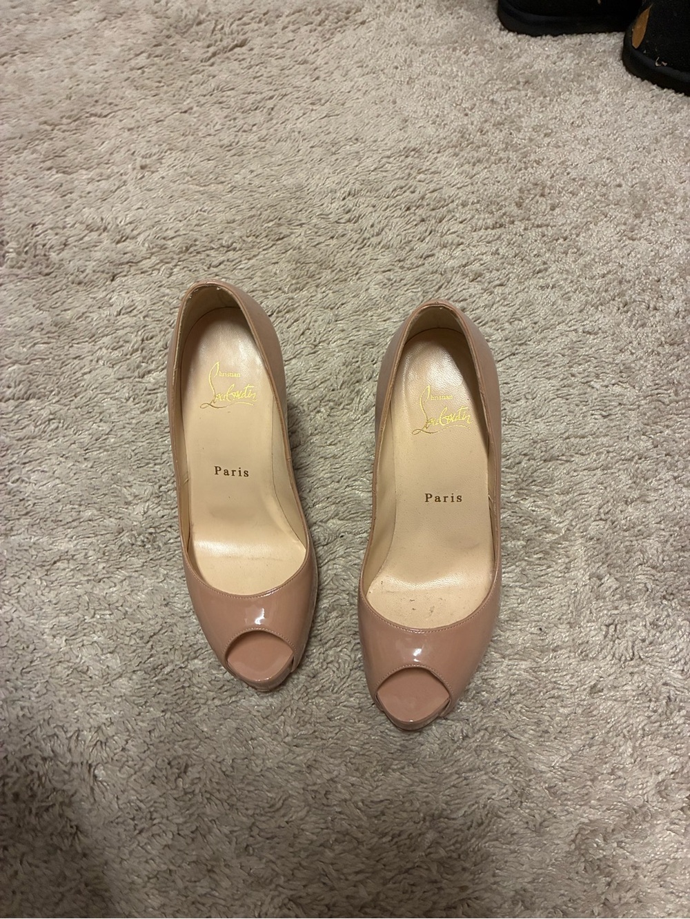 Christian Louboutin Blush Patent Peep-Toe Pumps